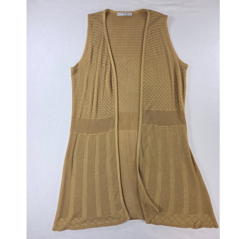 one two New York crochet knit sleeveless midi length fall sweater layer Medium